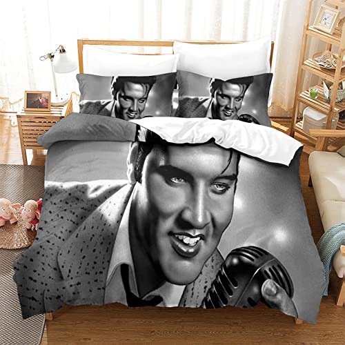 wrtgerht Elvis Presley 3 Teiliges Bettwäsche Sets Star Drucken Bettdecke Set R&B Bettbezug Sets Mikrofaser Baumwolle Bequem Weich Bettbezug Kissenbezug Einzelne（135x200cm） von wrtgerht