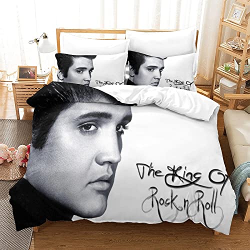 wrtgerht Elvis Presley 3D Print Muster Kinder Bettbezug Star Bettbezug Und Zwei Kissenbezug,3D R&B Digital Print,Mikrofaser Mit Reißverschluss Set Doppelter（200x200cm） von wrtgerht