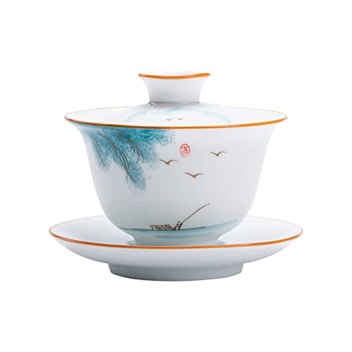 wrtgerht Teetassen Set River Pattern Porzellan Gaiwan Kungfu Teeschale mit Deckel und Untertasse 120ml Thermoskanne von wrtgerht