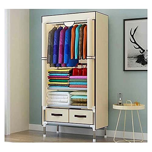 Tragbarer Kleiderschrank, 170 cm, DIY-Schrank-Organizer mit 2 Schubladen, tragbarer Kleiderschrank, Vliesstoff und Metallstangen, Kleiderschrank (Farbe: Khaki) (Beige) von wsdhswhdhsdsds
