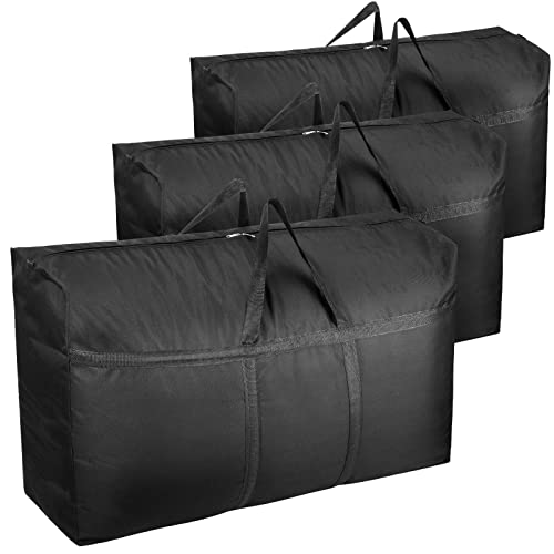 wsryx 3 Pack 180L Extra Große Reisetasche Aufbewahrungstasche, Dickere 600D Oxford Wasserdichte Garten Bewegende Aufbewahrungsboxen Für Kleidung, Bettdecke, Weihnachtsdekoration (schwarz 180L) von wsryx