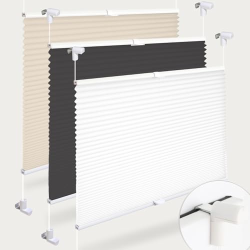 Plissee ohne Bohren Plissees Klemmfix 70 x 100 cm (BxH) Weiß HOHE QUALITÄT - LANGLEBIG Easyfix klemmträger Plissee Tür & Fenster von wudomi