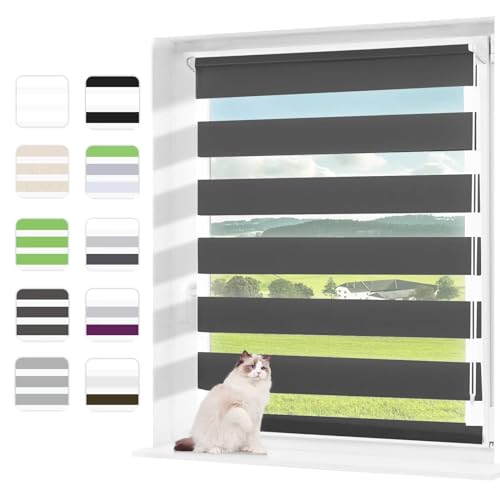 Wudomi Doppelrollo Klemmfix ohne Bohren Anthrazit 55x140cm(BxH),Lichtdurchlässig und Verdunkelnd Duo Rollo,Klemmrollo Seitenzugrollo für Schlafzimmer, Badezimmer, Wohnzimmer Fenster und Tür von wudomi