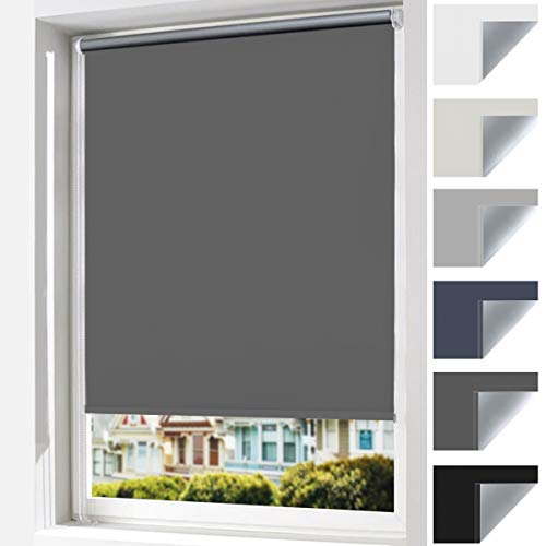 Wudomi Verdunklungsrollo ohne Bohren Klemmfix 120 x 130 cm (BxH) Dunkelgrau, Thermorollo Sichtschutz und Sonnenchutz, Rollos Hitzeschutz für Fenster & Tür von wudomi