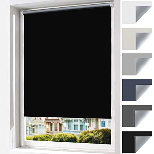 Wudomi Verdunklungsrollo ohne Bohren Klemmfix 65 x 140 cm (BxH) Schwarz, Thermorollo Sichtschutz und Sonnenchutz, Rollos Hitzeschutz für Fenster & Tür von wudomi