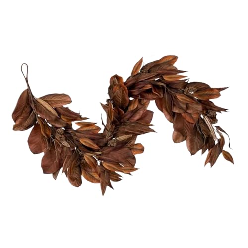 wueiooskj Magnolienkranz aus Kunstseide, Girlande mit braunen Blättern und Tannenzapfen, Girlande mit Magnolienblättern aus ABS wueiooskj Magnolienkranz aus Kunstseide, Girlande mit braunen Blättern und Tannenzapfen, Girlande mit Magnolienblättern aus ABS von wueiooskj