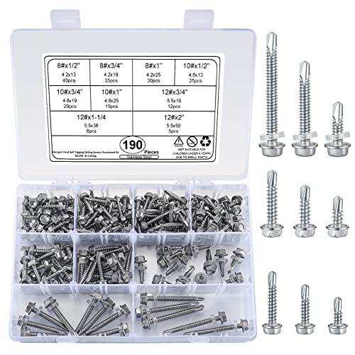 wugongshan 190 Stk Selbstschneidende Schrauben, Bohrschrauben mit Unterlegscheibe Sortiment Kit, Selbstbohrende Schrauben mit Sechskan Unterlegscheibenkopf, Karosserie Blechschrauben wugongshan 190 Stk Selbstschneidende Schrauben, Bohrschrauben mit Unterlegscheibe Sortiment Kit, Selbstbohrende Schrauben mit Sechskan Unterlegscheibenkopf, Karosserie Blechschrauben von wugongshan