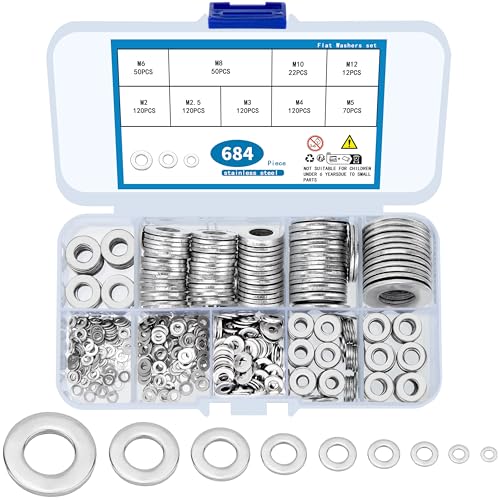 wugongshan 684 Stk Flach Unterlegscheiben Set, Edelstahl Beilagscheiben Sortiment Set, 9 Größen Flach Sicherungsscheiben Karosseriescheiben für Schrauben Muttern - M2 M2.5 M3 M4 M5 M6 M8 M10 M12 wugongshan 684 Stk Flach Unterlegscheiben Set, Edelstahl Beilagscheiben Sortiment Set, 9 Größen Flach Sicherungsscheiben Karosseriescheiben für Schrauben Muttern - M2 M2.5 M3 M4 M5 M6 M8 M10 M12 von wugongshan
