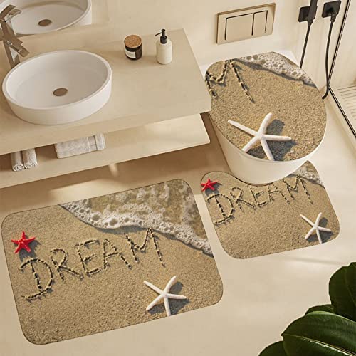 3 TLG Badteppich Set Sommer-Strand-Traum-Seestern-Meer Anti-Rutsch U-Förmigen Contour Matte Wasserabsorbierend Wc-Deckelbezug Für Badewanne Badezimmer Spa von wuhanshiruikewanshangmaoyouxiangongsi