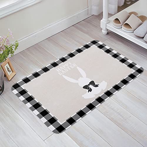 Fussmatte Osterhasen-Ohr Schwarz Weiß Buffalo Plaid Check Polka Dot Matten Super Absorbierende Fußmatten Antibakterielle Carpet Für Geschenk Garten Schlafzimmer 40X60cm von wuhanshiruikewanshangmaoyouxiangongsi