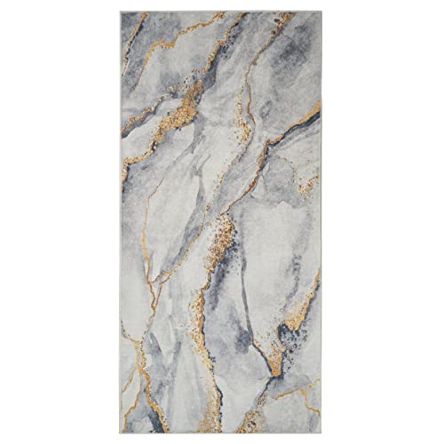 wunderlin Läufer Flur Teppich waschbar Modernes Design Wertvoll Verwendung Für Teppichlaeufer rutschfest und Küchenläufer Nützlich Küchenteppich Waschbar Marmor Optik Gold,Grau (80x200 cm) von wunderlin