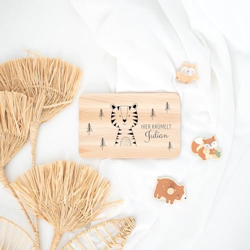wunderwunsch - Personalisiertes Holzbrett mit präziser Gravur für Kinder - Personalisiertes Frühstücksbrettchen - Niedliche Motiv-Brettchen mit Namen (Tiger) von wunderwunsch