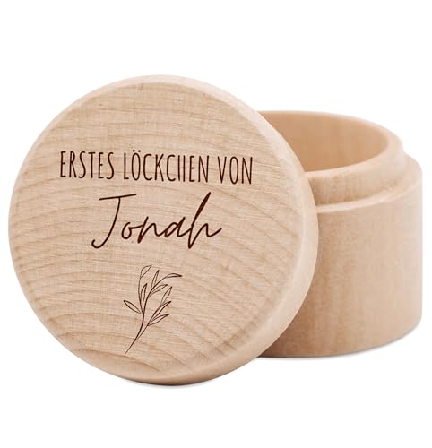 wunderwunsch® - Milchzahndose personalisiert aus Holz mit hochwertiger Gravur - Zahndose Milchzähne als Erinnerung an die ersten Zähnchen (Erstes Löckchen) von wunderwunsch