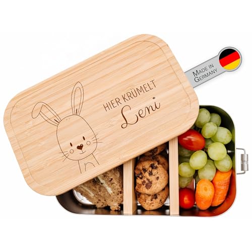 wunderwunsch® - Personalisierte Brotdose für Kinder - Robuste und Individuelle Edelstahl Brotdose mit Namen - Personalisierte Geschenke für Kinder (GROSS Edelstahl,Hase) von wunderwunsch