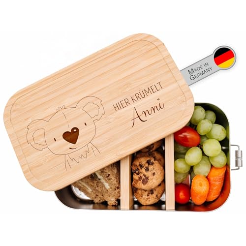 wunderwunsch® - Personalisierte Brotdose für Kinder - Robuste und Individuelle Edelstahl Brotdose mit Namen - Personalisierte Geschenke für Kinder (GROSS Edelstahl,Koala) von wunderwunsch