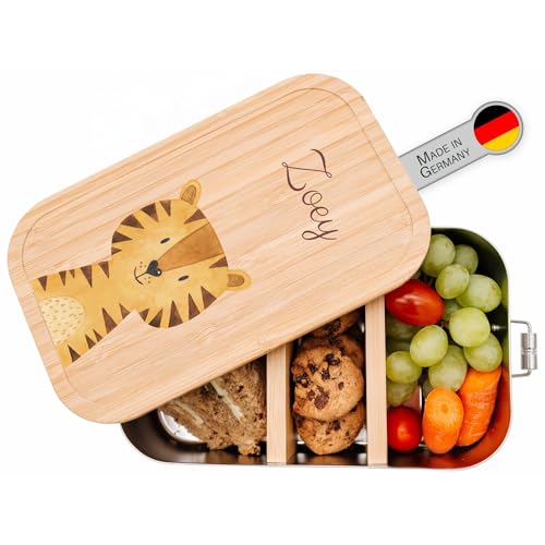wunderwunsch® - Personalisierte Brotdose für Kinder - Robuste und Individuelle Edelstahl Brotdose mit Namen - Personalisierte Geschenke für Kinder (GROSS Edelstahl,Tiger) von wunderwunsch