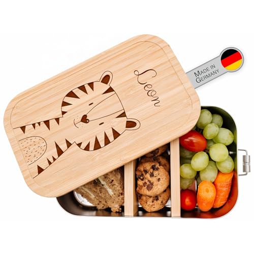 wunderwunsch® - Personalisierte Brotdose für Kinder - Robuste und Individuelle Edelstahl Brotdose mit Namen - Personalisierte Geschenke für Kinder (GROSS Edelstahl,Tiger) von wunderwunsch