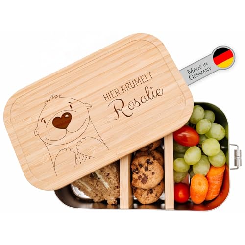 wunderwunsch® - Personalisierte Brotdose für Kinder - Robuste und Individuelle Edelstahl Brotdose mit Namen - Personalisierte Geschenke für Kinder (klein Edelstahl,Otter) von wunderwunsch