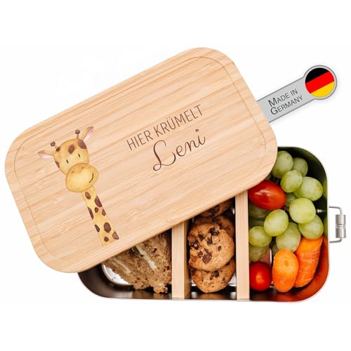 wunderwunsch® - Personalisierte Brotdose für Kinder - Robuste und Individuelle Edelstahl Brotdose mit Namen - Personalisierte Geschenke für Kinder (klein Weißblech,Giraffe) von wunderwunsch