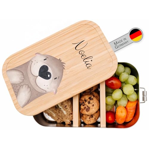 wunderwunsch® - Personalisierte Brotdose für Kinder - Robuste und Individuelle Edelstahl Brotdose mit Namen - Personalisierte Geschenke für Kinder (klein Weißblech,Otter) von wunderwunsch