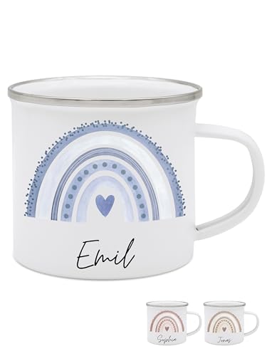 wunderwunsch - Personalisierte Emaille-Tasse für Mädchen - Schulanfang Geschenk, Kindergarten (Regenbogen Blau) von wunderwunsch