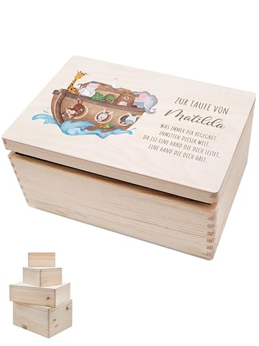 wunderwunsch® - Personalisierte Erinnerungsbox Baby mit Spezial-Druck - Baby Erinnerungsbox - Erinnerungskiste aus Holz - Geschenk zur Geburt (Tiere Arche Noah, S | 30 x 20 x 14 cm) von wunderwunsch