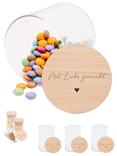 wunderwunsch Personalisierte Vorratsgläser mit Deckel mit Gravur - Vorratsglas Personalisiert individualisiert für Kaffee, Tee, Geschenk Danke Erzieherin Kollegin (Mit Liebe gemacht, klein - 530ml) von wunderwunsch