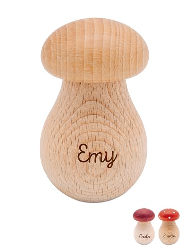wunderwunsch® - Personalisierter Nussknacker Pilz mit Gravur aus Holz Pilze Deko - Nussknacker Walnüsse - Nussknacker Deko oder Adventskalender Füllung (mit Name,Braun Holz) von wunderwunsch
