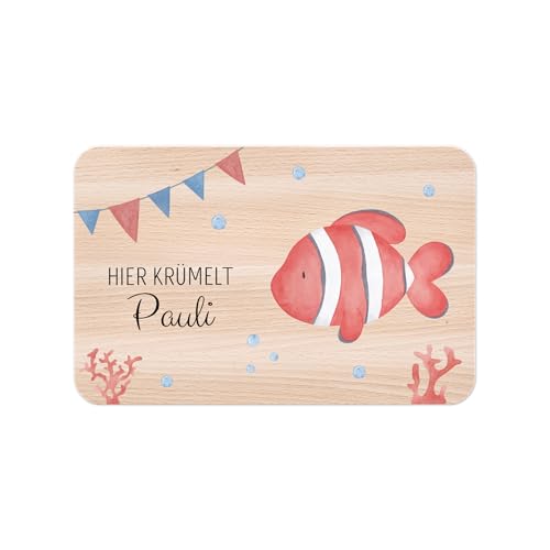 wunderwunsch - Personalisiertes Holzbrett mit Hochwertigem Spezial-Druck für Kinder - Personalisiertes Frühstücksbrettchen - Niedliche Motiv-Brettchen mit Namen (Clownfisch Girlande) von wunderwunsch
