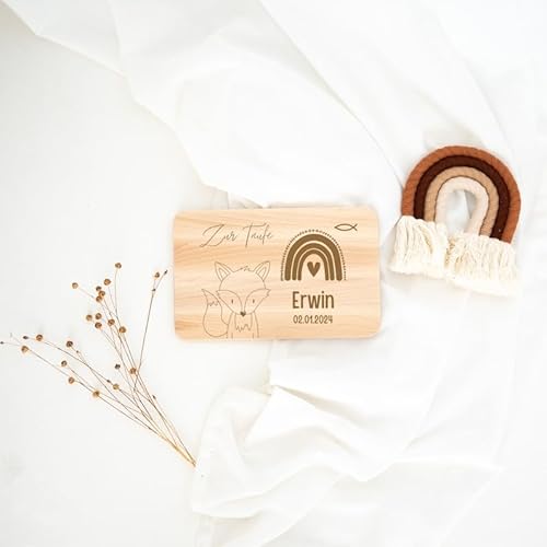 wunderwunsch - Personalisiertes Holzbrett mit präziser Gravur für Kinder - Personalisiertes Frühstücksbrettchen - Niedliche Motiv-Brettchen mit Namen (Fuchs) von wunderwunsch