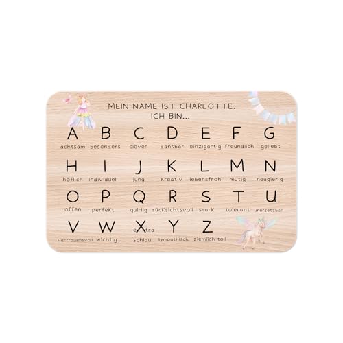 wunderwunsch - Individuelles Holzbrett ABC zur Einschulung mit Hochwertigem UV-Druck - Personalisiertes Frühstücksbrettchen - Geschenk Schulanfang wunderwunsch - Individuelles Holzbrett ABC zur Einschulung mit Hochwertigem UV-Druck - Personalisiertes Frühstücksbrettchen - Geschenk Schulanfang von wunderwunsch
