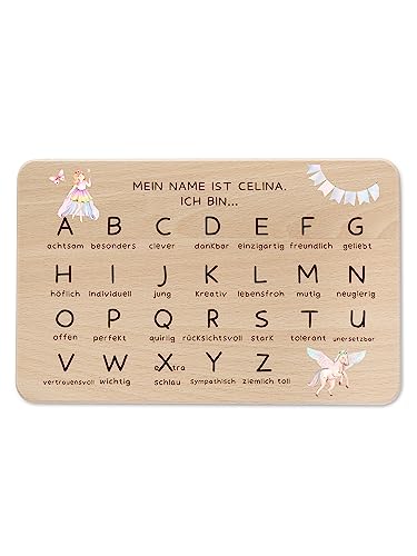wunderwunsch - Individuelles Holzbrett ABC zur Einschulung mit Hochwertigem UV-Druck - Personalisiertes Frühstücksbrettchen - Geschenk Schulanfang von wunderwunsch