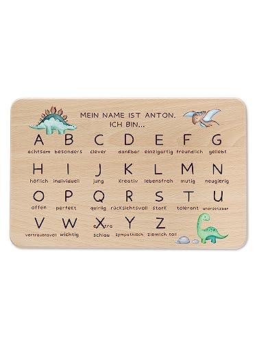 wunderwunsch - Individuelles Holzbrett ABC zur Einschulung mit Hochwertigem UV-Druck - Personalisiertes Frühstücksbrettchen - Geschenk Schulanfang von wunderwunsch