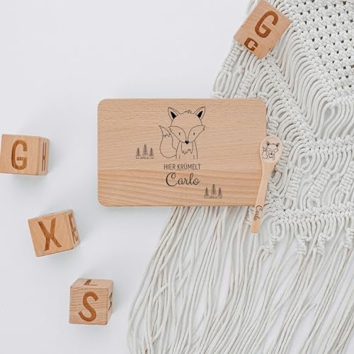 wunderwunsch - Personalisiertes Holzbrett mit präziser Gravur für Kinder - Personalisiertes Frühstücksbrettchen - Niedliche Motiv-Brettchen mit Namen (Fuchs) von wunderwunsch