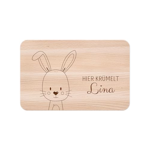 wunderwunsch - Personalisiertes Holzbrett mit präziser Gravur für Kinder - Personalisiertes Frühstücksbrettchen - Niedliche Motiv-Brettchen mit Namen (Hase) von wunderwunsch