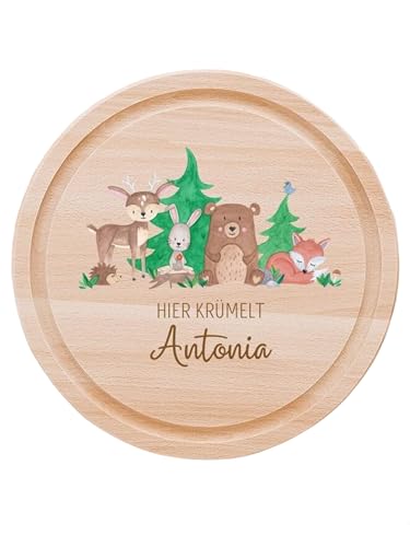 wunderwunsch - Personalisiertes Holzbrett mit Hochwertigem Spezial-Druck für Kinder - Personalisiertes Frühstücksbrettchen - Niedliche Motiv-Brettchen mit Namen (Waldtiere) von wunderwunsch