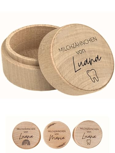 wunderwunsch - Milchzahndose personalisiert aus Holz mit hochwertiger Gravur - Zahndose Milchzähne als Erinnerung an die ersten Zähnchen (Zahn) von wunderwunsch