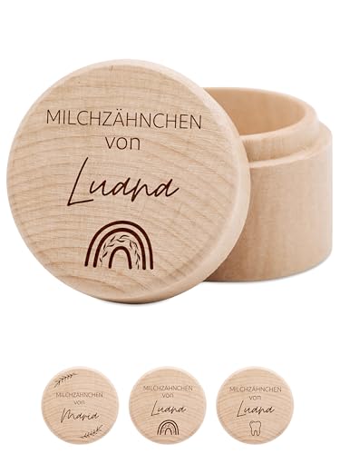 wunderwunsch - Milchzahndose personalisiert aus Holz mit hochwertiger Gravur - Zahndose Milchzähne als Erinnerung an die ersten Zähnchen (Regenbogen) von wunderwunsch