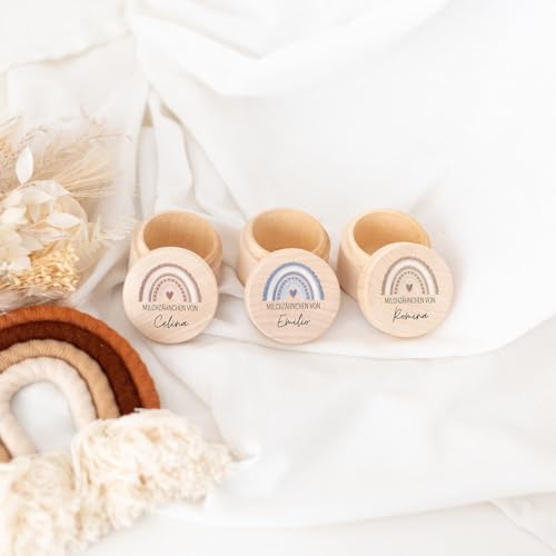 wunderwunsch® - Milchzahndose personalisiert aus Holz mit kinderfreundlichem UV-Druck - Zahndose Milchzähne als Erinnerung an die ersten Zähnchen (rosa) von wunderwunsch