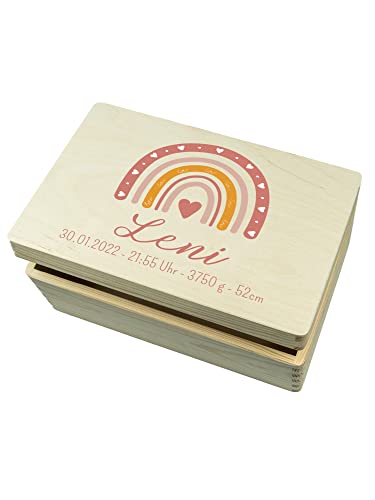 wunderwunsch - Personalisierte Erinnerungsbox Baby mit Hochwertigem UV-Farbdruck - Individuelle Baby Erinnerungsbox - Niedliche Erinnerungskiste aus Holz - Geschenk zur Geburt von wunderwunsch