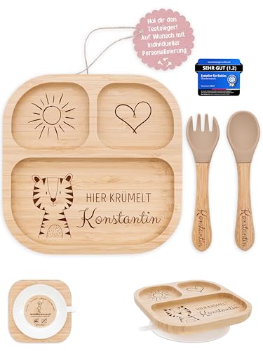 wunderwunsch - Personalisierter Baby Teller mit Saugnapf - Praktisches Kleinkind Zubehör mit Namen - Kinder Teller Rutschfest - Personalisierte Geschenke Geburt von wunderwunsch