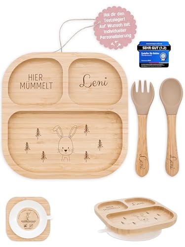 wunderwunsch - Personalisierter Baby Teller mit Saugnapf - Praktisches Kleinkind Zubehör mit Namen - Kinder Teller Rutschfest - Personalisierte Geschenke Geburt von wunderwunsch