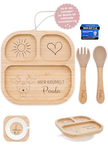 wunderwunsch - Personalisierter Baby Teller mit Saugnapf - Praktisches Kleinkind Zubehör mit Namen - Kinder Teller Rutschfest - Personalisierte Geschenke Geburt von wunderwunsch