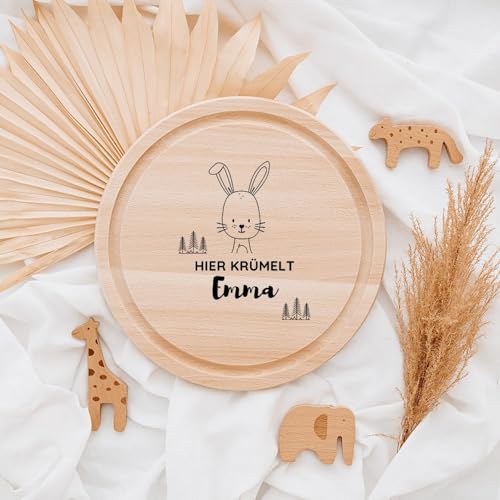 wunderwunsch - Personalisiertes Holzbrett mit präziser Gravur - Rundes Holzbrett mit Name - Niedliches Personalisiertes Schneidebrett für Kinder - Personalisiertes Geschenk für Kinder (Hase) von wunderwunsch