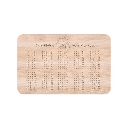 wunderwunsch - Personalisiertes Holzbrett mit Hochwertigem Spezial-Druck für Kinder - Personalisiertes Frühstücksbrettchen - Niedliche Motiv-Brettchen mit Namen (1x1 Löwe) von wunderwunsch
