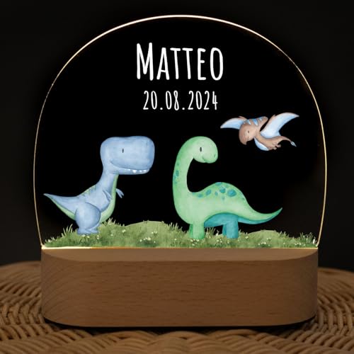 wunderwunsch - Personalisiertes Nachtlicht Dino für Babys - Individuelle Nachttischlampe für Kinder - Personalisierte Geschenke Kinder - Babygeschenk - Geschenk zur Geburt von wunderwunsch