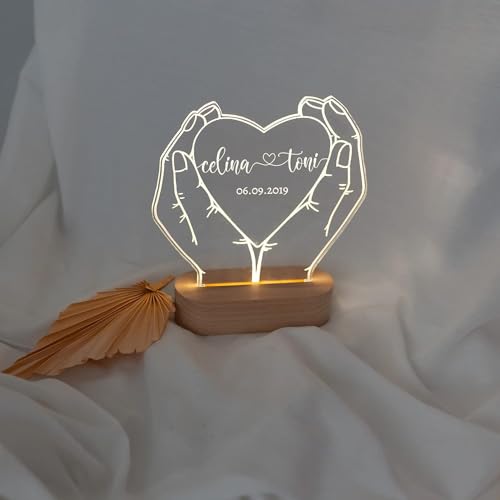 wunderwunsch - Personalisiertes Nachtlicht Herz - Individuelle Valentinstag Geschenke für Frauen - Tolle Partner Geschenke zum Valentinstag oder Hochzeitsgeschenke für Brautpaare von wunderwunsch