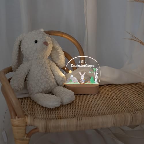 wunderwunsch - Personalisiertes Nachtlicht für Babys - Individuelle Nachttischlampe für Kinder - Personalisierte Geschenke Kinder - Babygeschenk - Geschenk zur Geburt (Hase Entdeckerlampe) von wunderwunsch