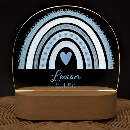 wunderwunsch® - Personalisiertes Nachtlicht für Babys - Individuelle Nachttischlampe für Kinder - Personalisierte Geschenke Kinder - Babygeschenk - Geschenk zur Geburt (blau) von wunderwunsch