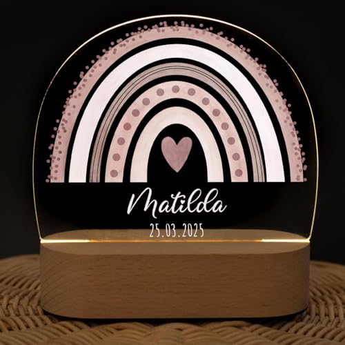 wunderwunsch® - Personalisiertes Nachtlicht für Babys - Individuelle Nachttischlampe für Kinder - Personalisierte Geschenke Kinder - Babygeschenk - Geschenk zur Geburt (rosa) von wunderwunsch